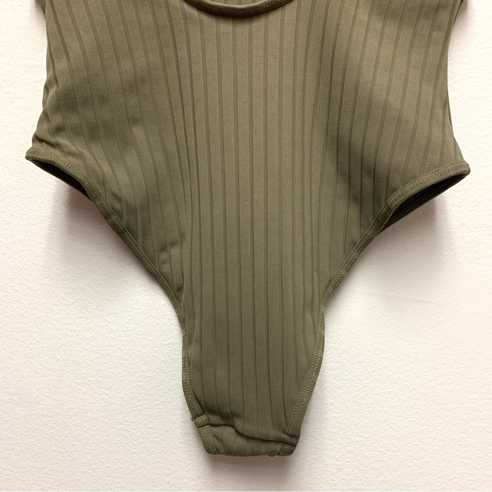 Mikoh Yumi Ribbed‎ One Piece Swimsuit/Bodysuit XS Olive Green Low Back Tank - Picture 10 of 11